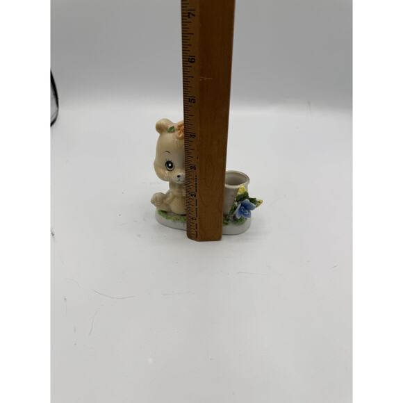 Vintage Bear with Flowers and Pot-Porcelain Toothpick Holder 1950'S - Picture 8 of 10